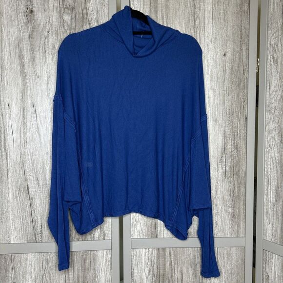 Free People Top Oversized Cowl Neck Dolman Sleeves Relaxed Fit Blue - Picture 1 of 5